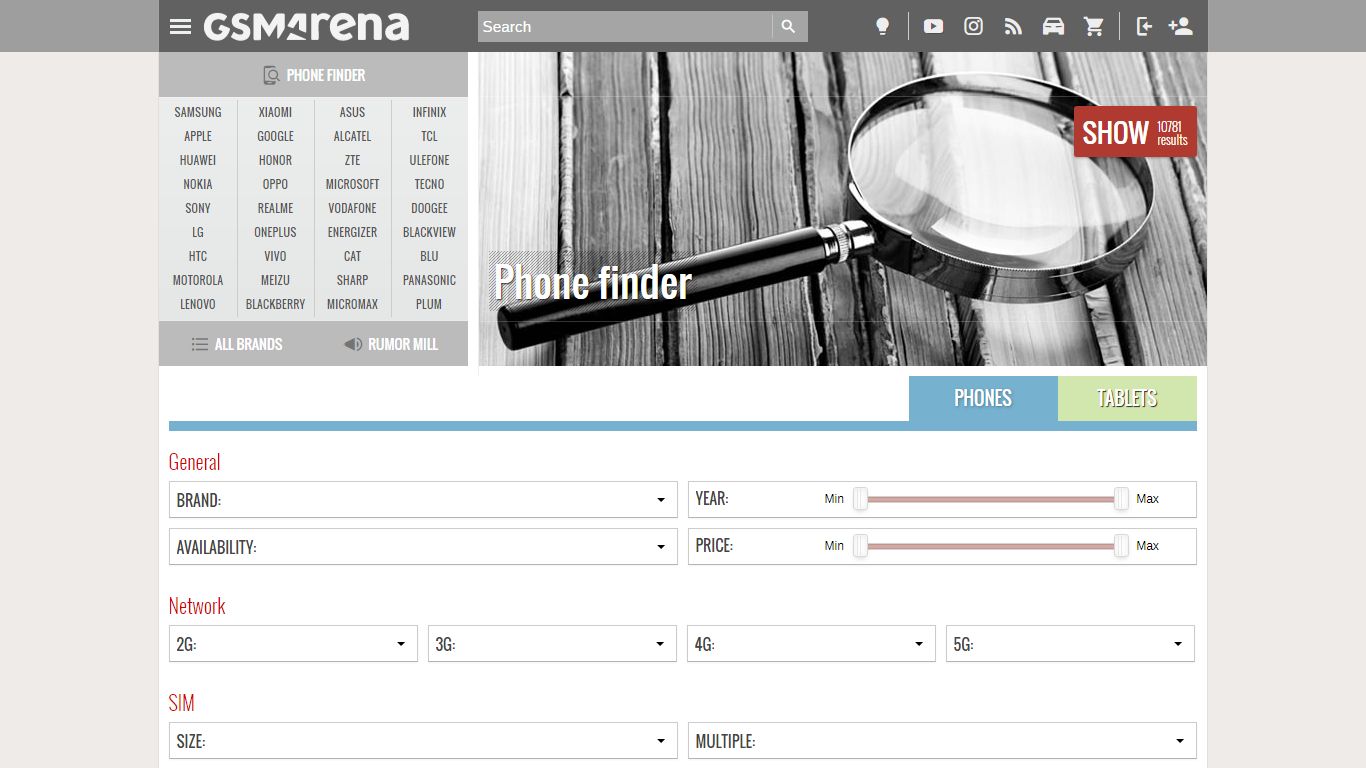 Phone Finder - search for a phone by feature - GSMArena.com